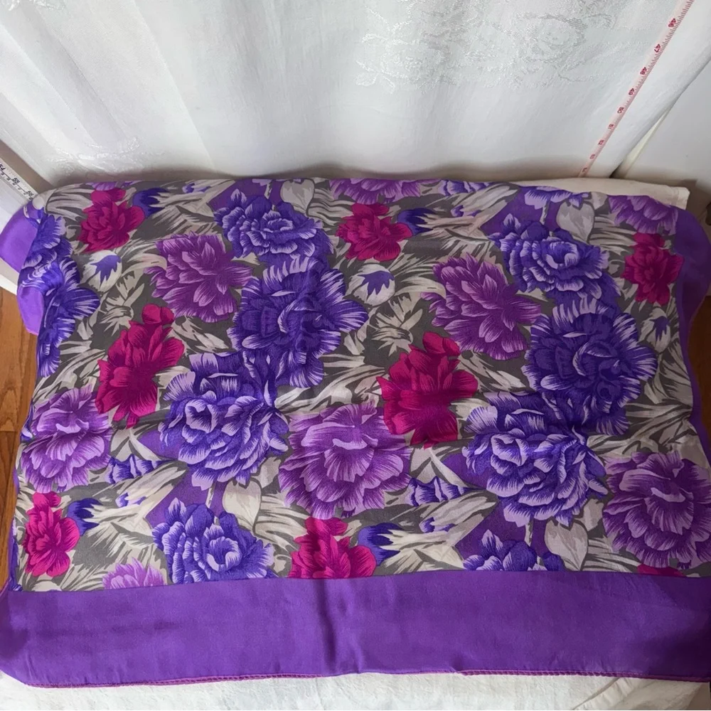 Vintage Oscar de la Renta Purple and Green Floral Scarf - Picture 3 of 5